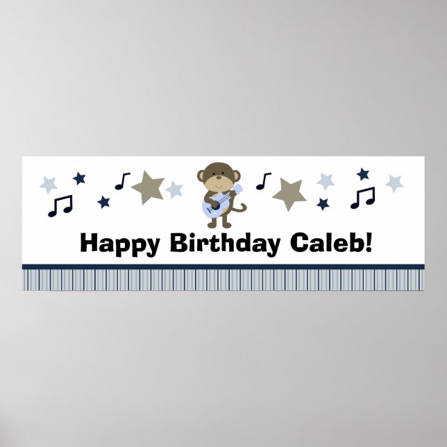 Rock Star Monkey Birthday Party Baby Shower Banner Poster (Vorne)