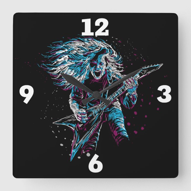 Rock Star Quadratische Wanduhr (Vorderseite)