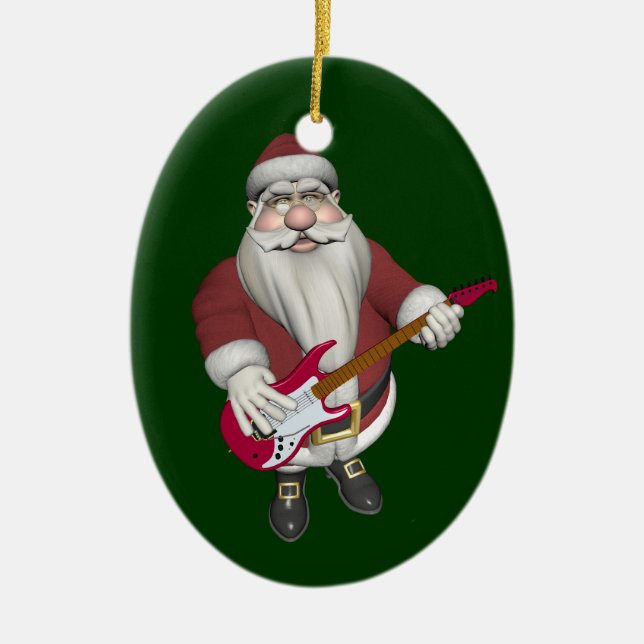 Rock Star Santa With Red Electric Guitar Keramik Ornament (Vorne)