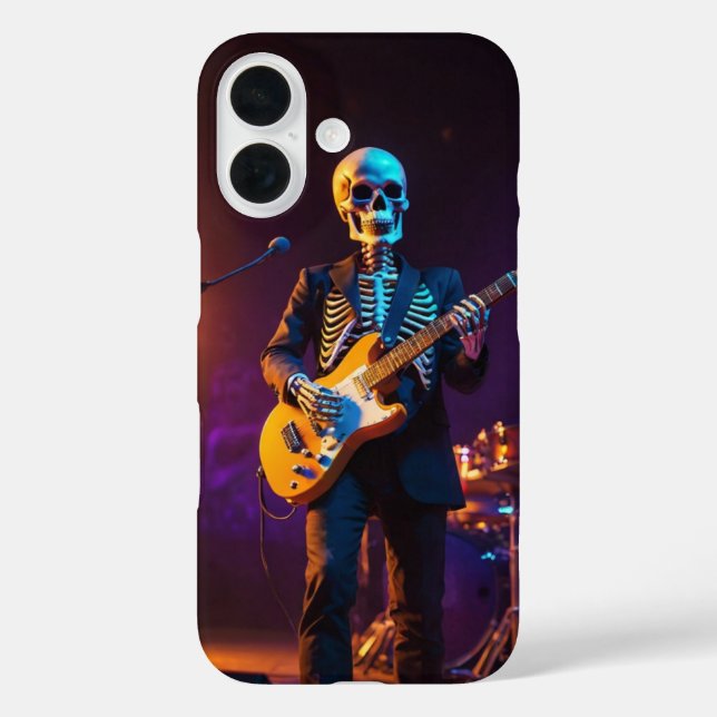 Rock Star Skeleton iPhone 16 Hülle (Rückseite)