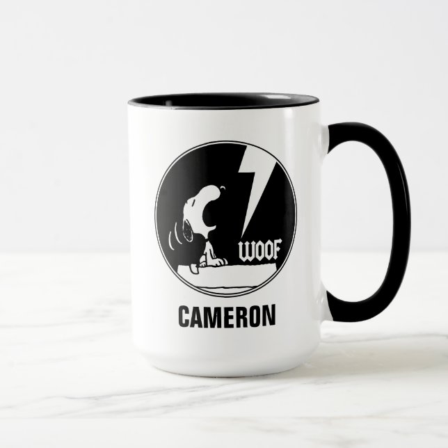 Rock-T-Shirts | Snoopy Howling | Name hinzufügen Tasse (Rechts)