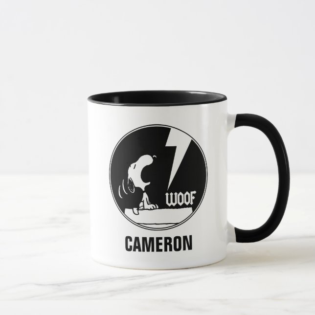 Rock-T-Shirts | Snoopy Howling | Name hinzufügen Tasse (Rechts)