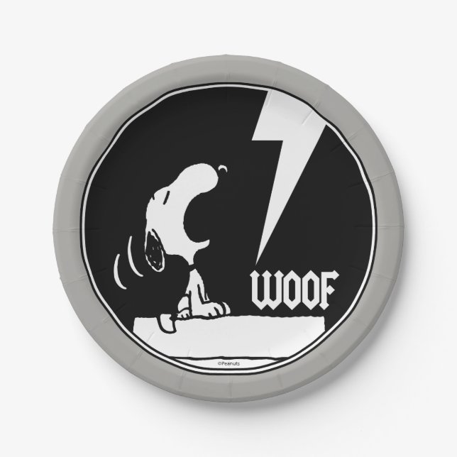 Rock-T-Shirts | Snoopy Howling Pappteller (Vorderseite)