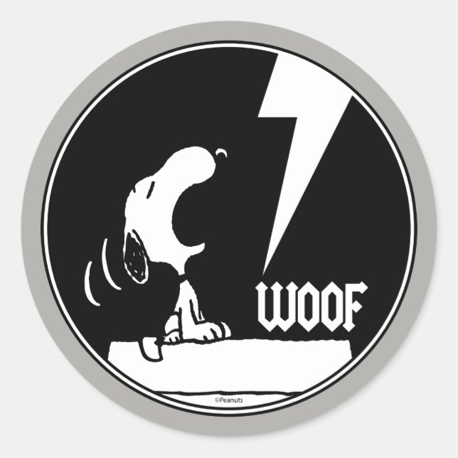 Rock-T-Shirts | Snoopy Howling Runder Aufkleber (Vorderseite)
