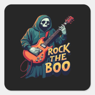 Rock the Boo - Halloween Skeleton Gitarrendesign Quadratischer Aufkleber