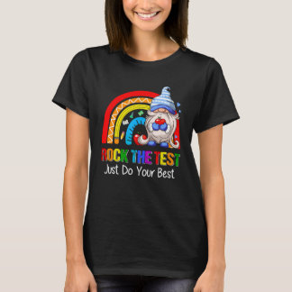 Rock The Test  Teacher Testing Day Rainbow Gnomes T-Shirt