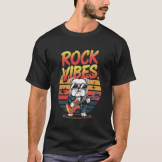 Rock Vibes Bulldog Guitar Cool Sunglasses T-Shirt