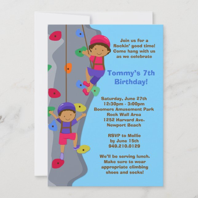 Rock Wall Klettern Geburtstagsparty Einladung (Vorderseite)