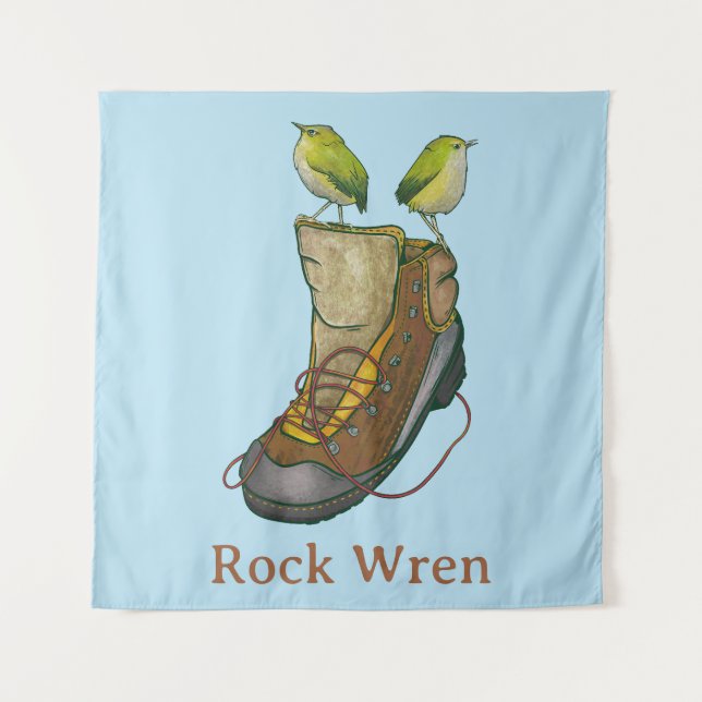 Rock Wren Tuke auf einem Wanderboot Wandteppich (Vorderseite)