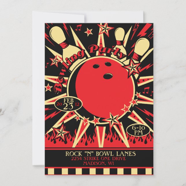 Rockabilly Bowling Party Einladung (Vorderseite)