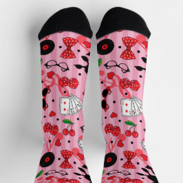 Rockabilly Girly Style Poodle Muster Pink Socken