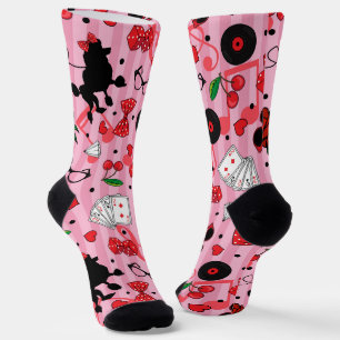 Rockabilly Girly Style Poodle Muster Pink Socken