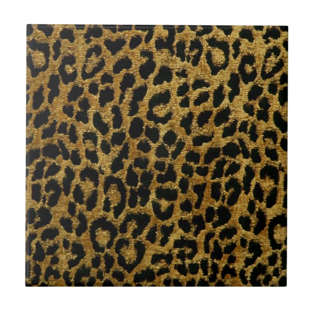 Rockabilly Gold Black Leopard Print Keramik Tile Fliese (Vorderseite)