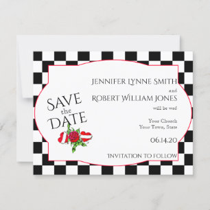 Rockabilly Hearts und Rose Hochzeit Speichern Sie Save The Date