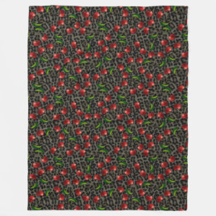 Rockabilly Leopard und Kirschen Fleecedecke