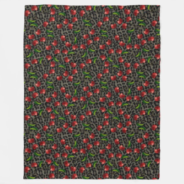 Rockabilly Leopard und Kirschen Fleecedecke (Vorderseite)