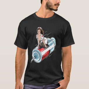 Rockabilly-Pin-Up-Krankenschwester auf einer Sprit T-Shirt