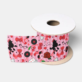 Rockabilly Poodles and Cherries Sock Hop Fifties Satinband