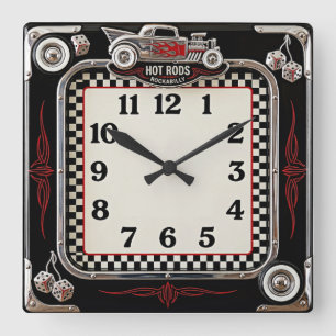 Rockabilly Quadratische Wanduhr