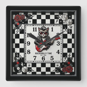 Rockabilly Quadratische Wanduhr