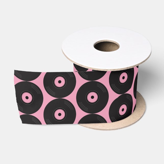 Rockabilly Retro Vinyl Platten auf rosa Satinband (Spule)