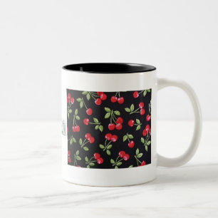 Rockabilly rote Kirschen auf Schwarz Geschenke Zweifarbige Tasse