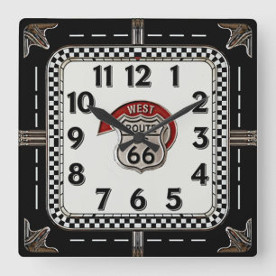 Rockabilly Route66 Quadratische Wanduhr