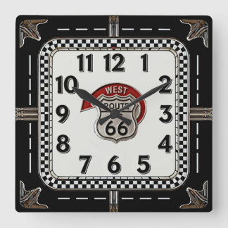Rockabilly Route66 Quadratische Wanduhr