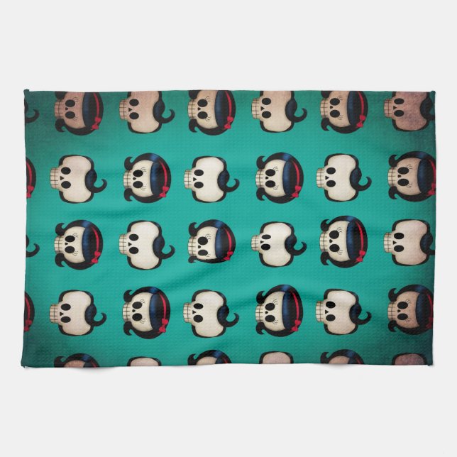Rockabilly Schädel-Muster Geschirrtuch (Horizontal)