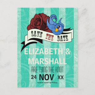 Rockabilly Swallow Tattoo Wedding RSVP Ankündigungspostkarte