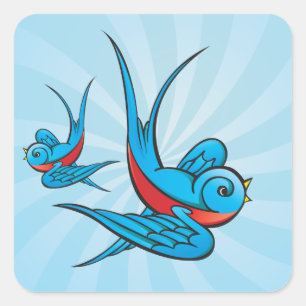 Rockabilly Tätowierungs-Schwalben-Vogel-Aufkleber Quadratischer Aufkleber