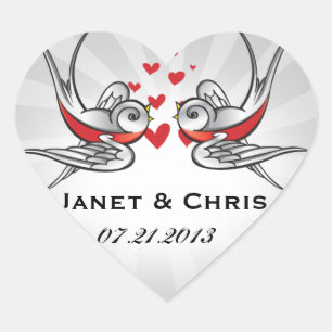 Rockabilly-Tattoo-Schwalben Hochzeit Save the Date Herz-Aufkleber