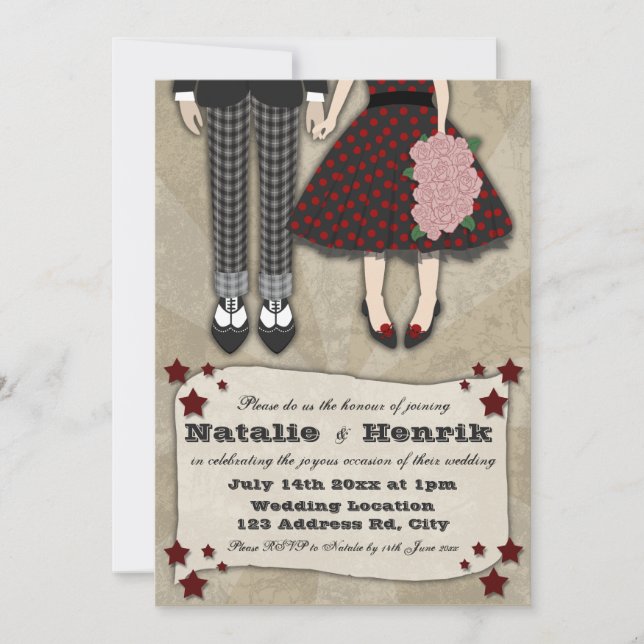 Rockabilly Wedding, 12x18 Hochzeit Einladung (Vorderseite)