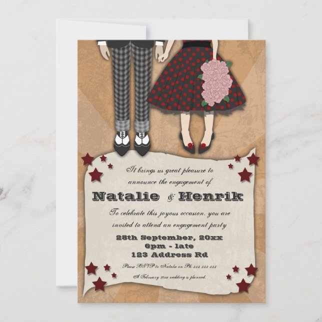 Rockabilly Wedding, 12x18 Verlobung Einladung (Vorderseite)