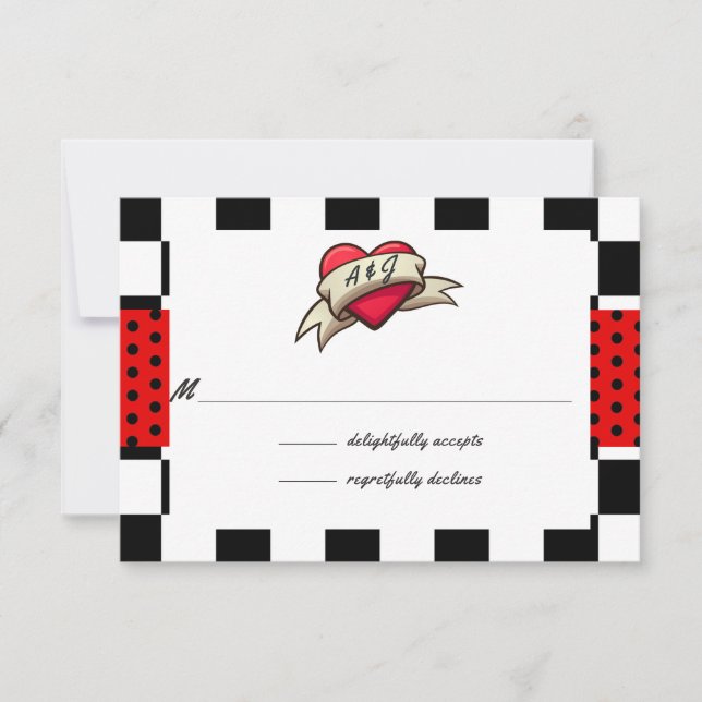 Rockabilly Wedding RSVP Karte (Vorderseite)
