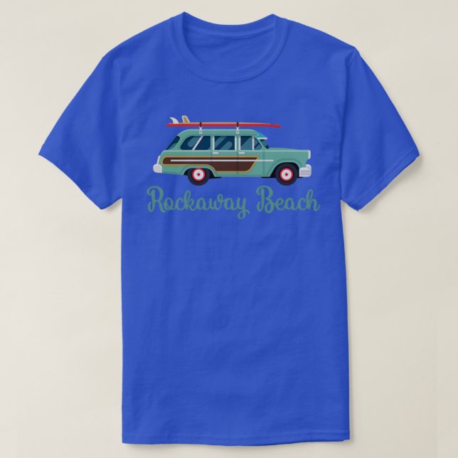 Rockaway Beach New York Retro Surf Wagon T-Shirt (Design vorne)
