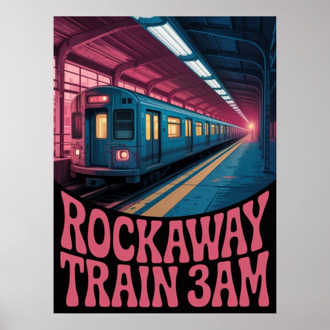 Rockaway-U-Bahnsteig-Nachtszene Poster (Vorne)