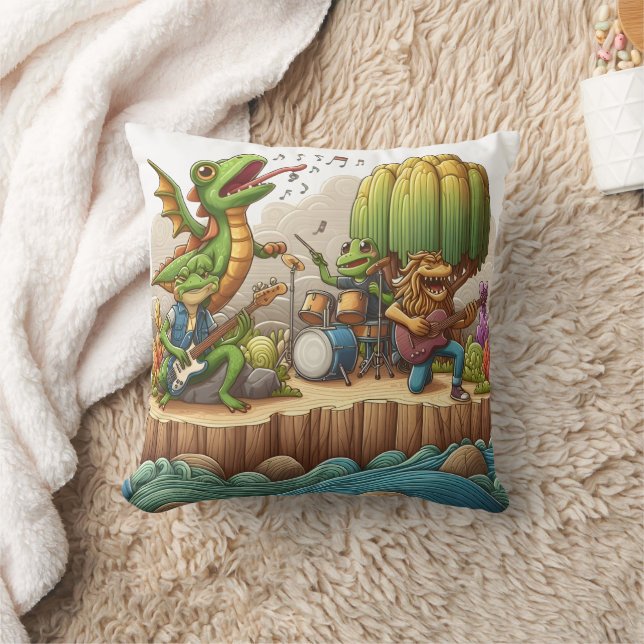 Rockband von Fröschen und Drachen am Meer Kissen (Decke)