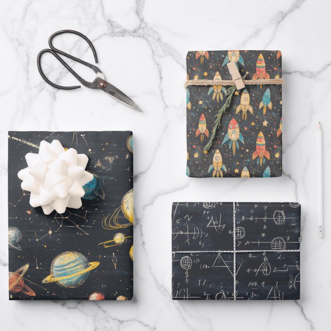 Rocked Science Universe Planets Astronomie Geschenkpapier Set (Vorderseite)