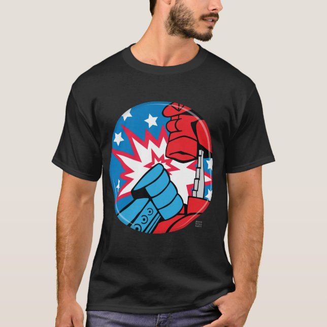 Rockem Sockem USA Kampagnen-Knopf-T-Shirt T-Shirt (Vorderseite)