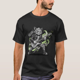 Rockende schwarze Katze T-Shirt_süßes Katzenband-S T-Shirt