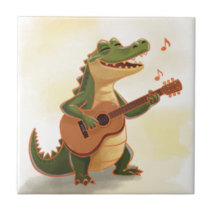 Rockender Krokodil mit Gitarre – Lustiges Cartoon- Fliese