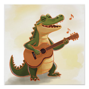 Rockender Krokodil mit Gitarre – Lustiges Cartoon- Poster