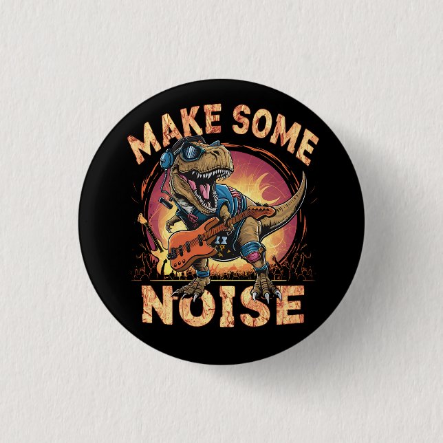 Rockender T-Rex Dinosaur Konzert Kunst Button (Vorderseite)