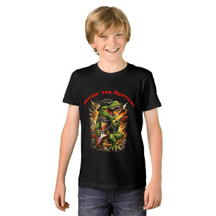 Rockender T-Rex-Dinosaur mit Gitarre Tri-Blend Shirt