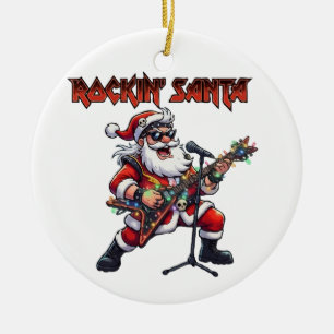 Rockender Weihnachtsmann-Gitarrist Keramik Ornament