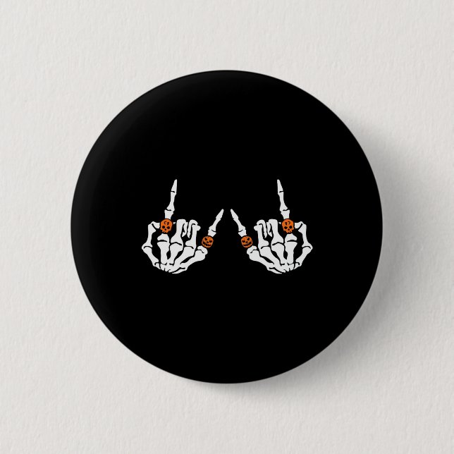 Rocker Hand Sign Rock Skeleton Pumpkin Skull Rings Button (Vorderseite)
