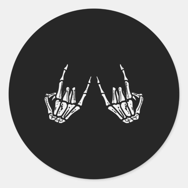 Rocker Hand Sign Rock Skelett Retro Halloween Männ Runder Aufkleber (Vorderseite)