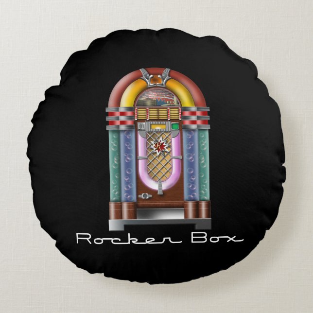 Rocker-Kasten-Musikautomat-Retro Felsen Rundes Kissen (Vorderseite)