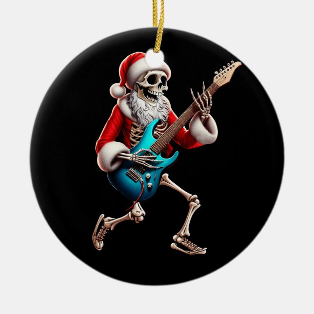 Rocker Santa Skeleton Gitarre Horror Weihnachtsroc Keramik Ornament (Vorne)
